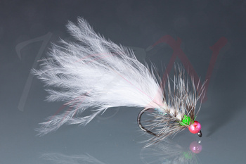 White Wooly Bugger with pink bead - ML13 #10